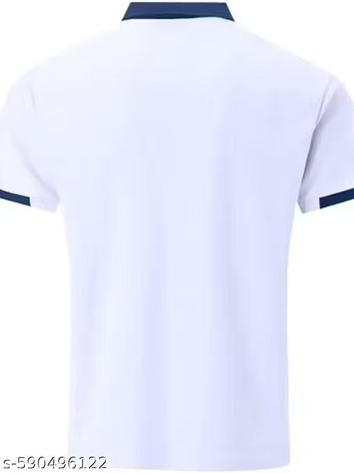 Men Polyester Regular Fit Solid Polo T-Shirt (White)